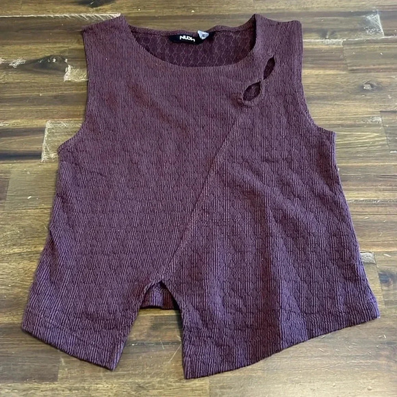 Nuon Y2K Crop Top Cut Out Tank Edgy Goth Streetwear M Textured Boho Brown - Picture 1 of 6